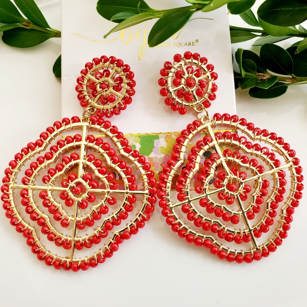 Michelle McDowell Large Red Bead Clover Earrings